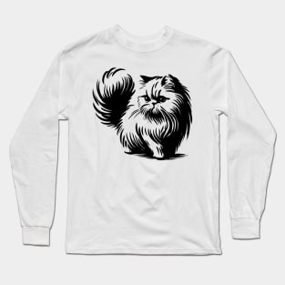 Stick figure of Persian cat in black ink Long Sleeve T-Shirt